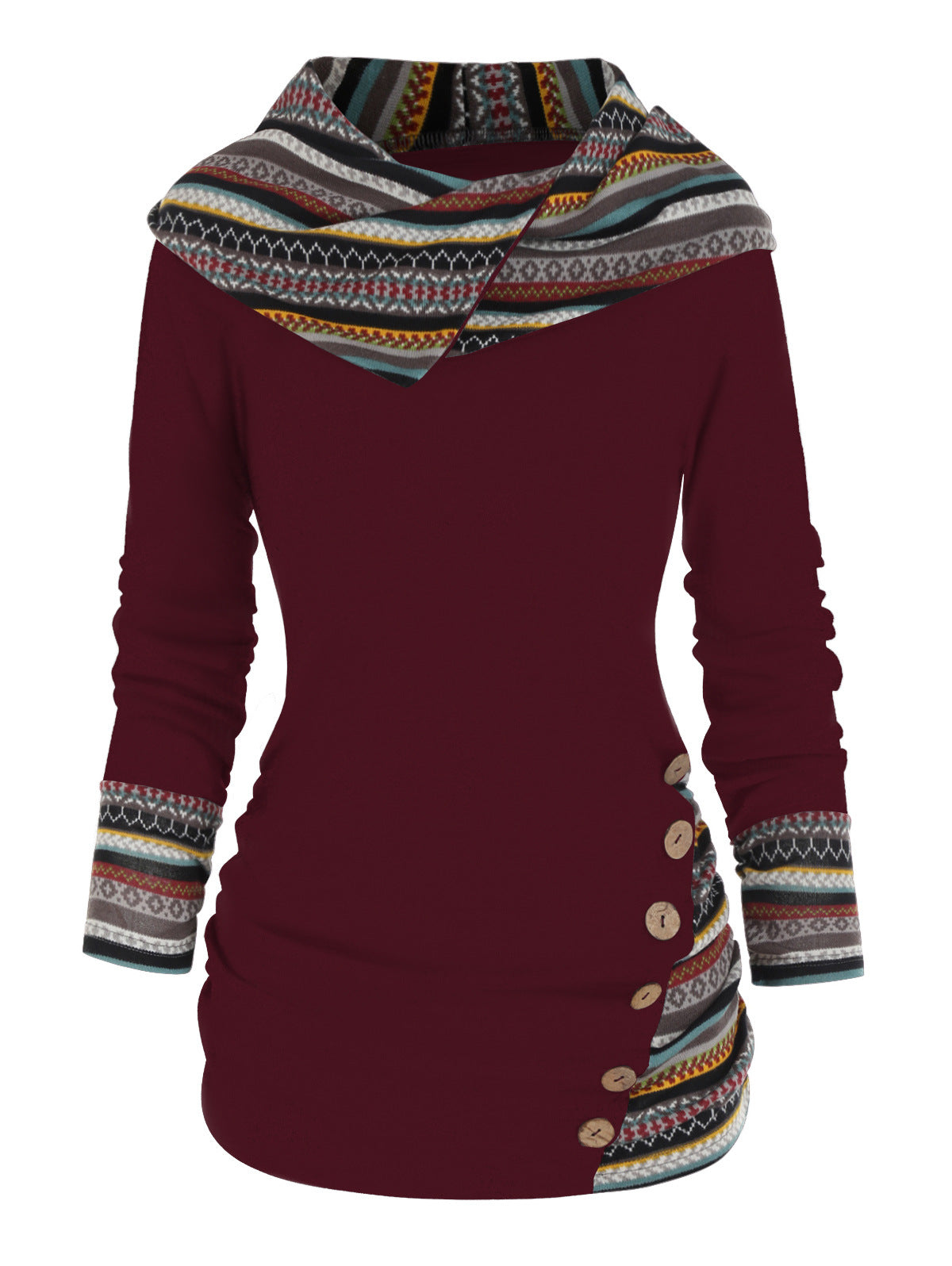 Tribal Geometric Pattern Plaid Patchwork Beanie Jacket