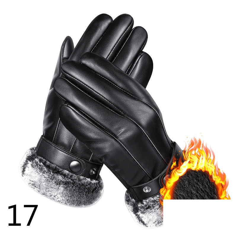 Men's Winter Riding Plus Velvet Thick Windproof Leather Gloves
