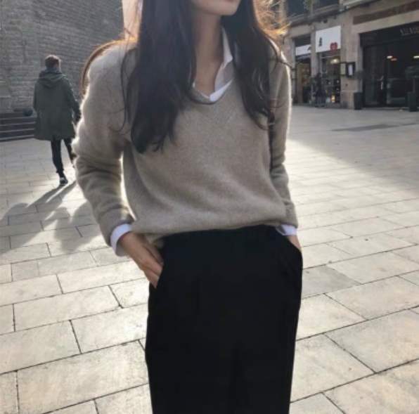 Women's Knitting Shirt V-neck Sweater Gentle Japanese Style