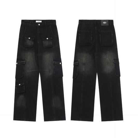 Men's Solid Color Multi-pocket Cargo Jeans
