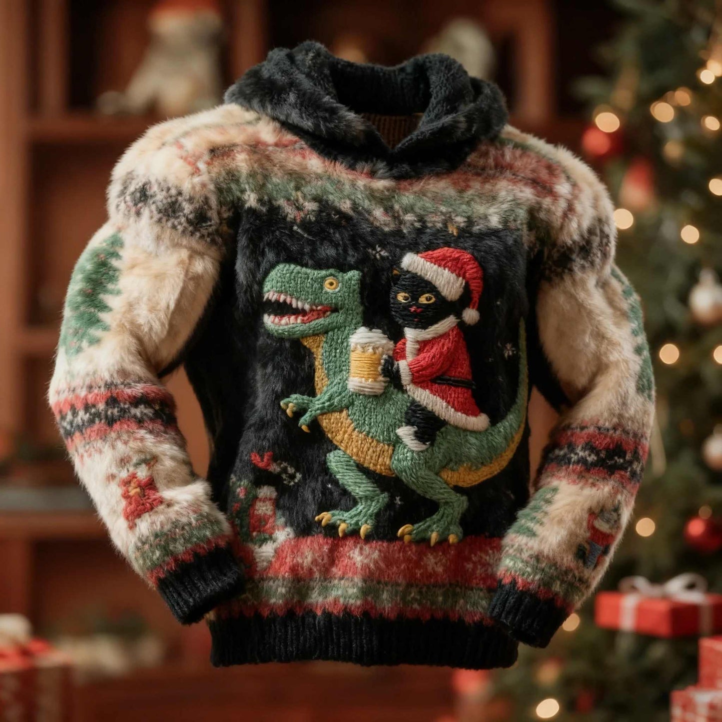 Womens Autumn Winter Christmas Cartoon Puppy Crew-Neck Sweatshirt