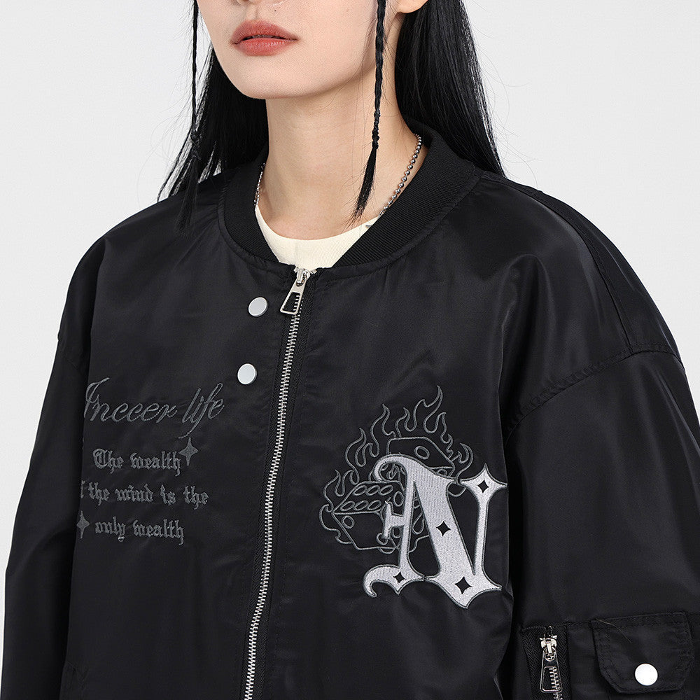 High Street Design Flame Embroidery Letters Baseball Uniform Jacket