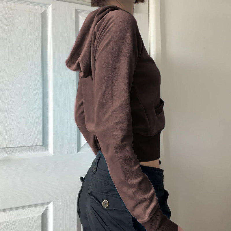 European And American New Suede Hooded Zipper Jacket