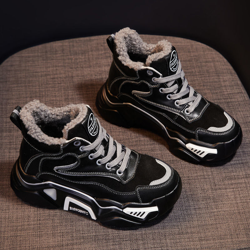 Women's Wedge Round Toe Fleece Warm Sports Padded Shoes