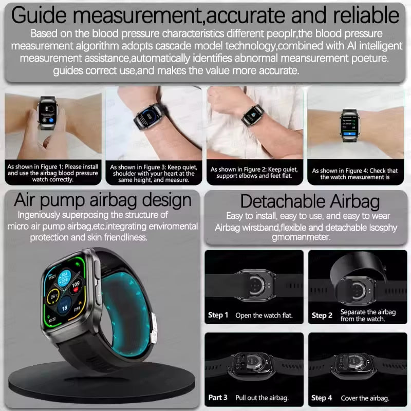 2025 New Nursing Grade Air Bag Smart Watch Men Blood Fat ECG+PPG Blood Pressure Broadcast NFC HD BT Call Health Smartwatch Woman