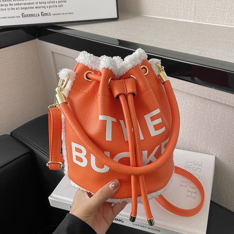 BucketLamb Wool Alphabet Portable Cross-body Bucket Bag