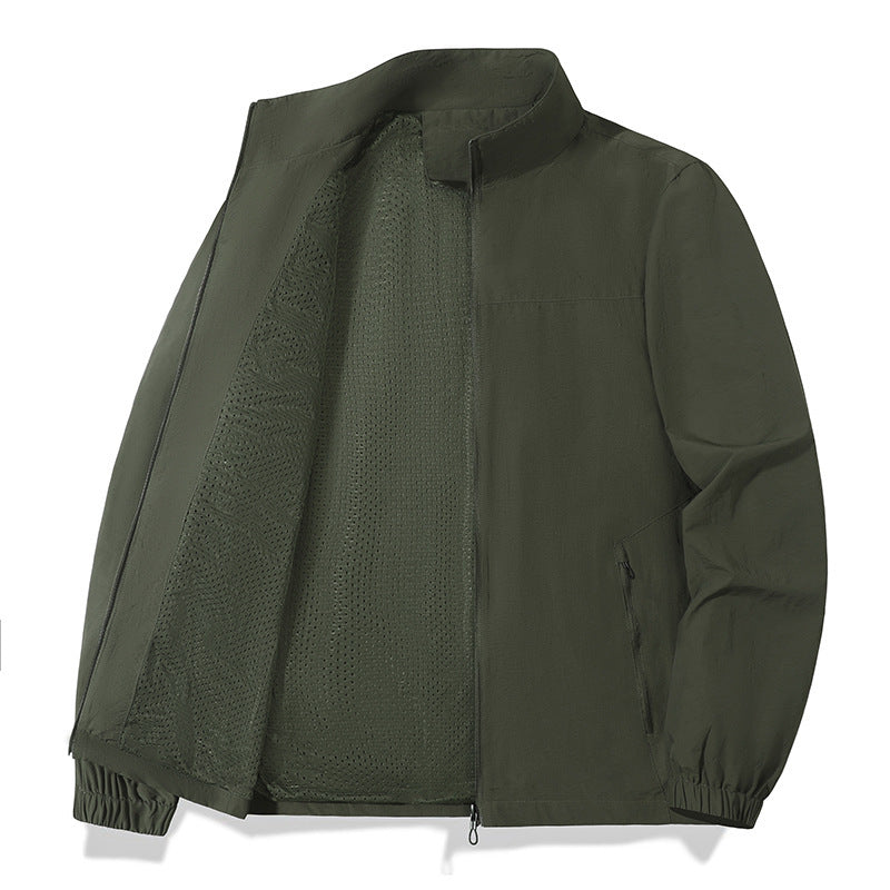 Large Size Men's Casual Jacket Stand Collar Zipper Windproof