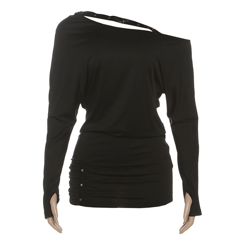 Womens Stylish Off-the-shoulder Long-sleeve Bodycon Dress