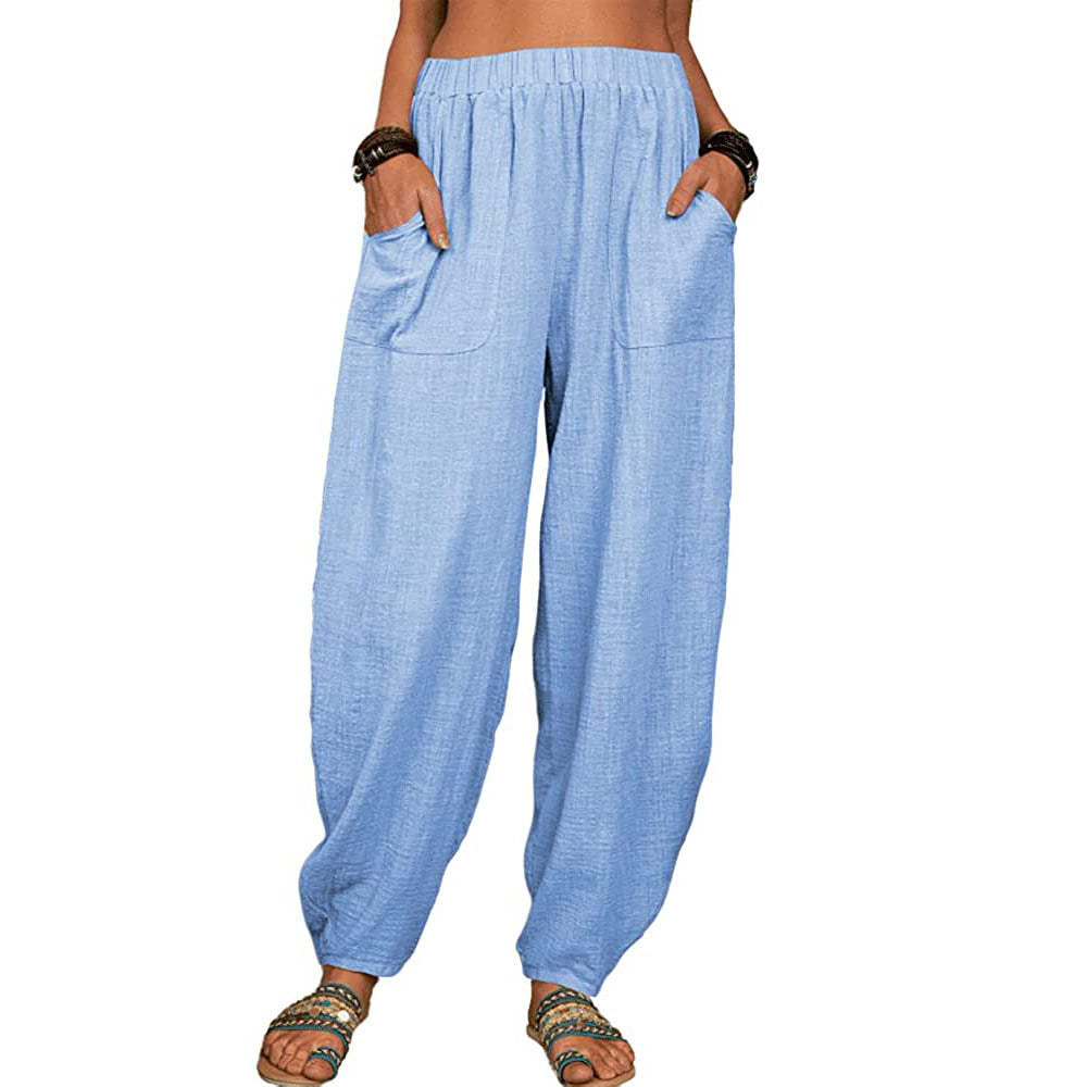 Harem Pants Summer Fashion Solid Color Pockets Trousers Womens Clothing