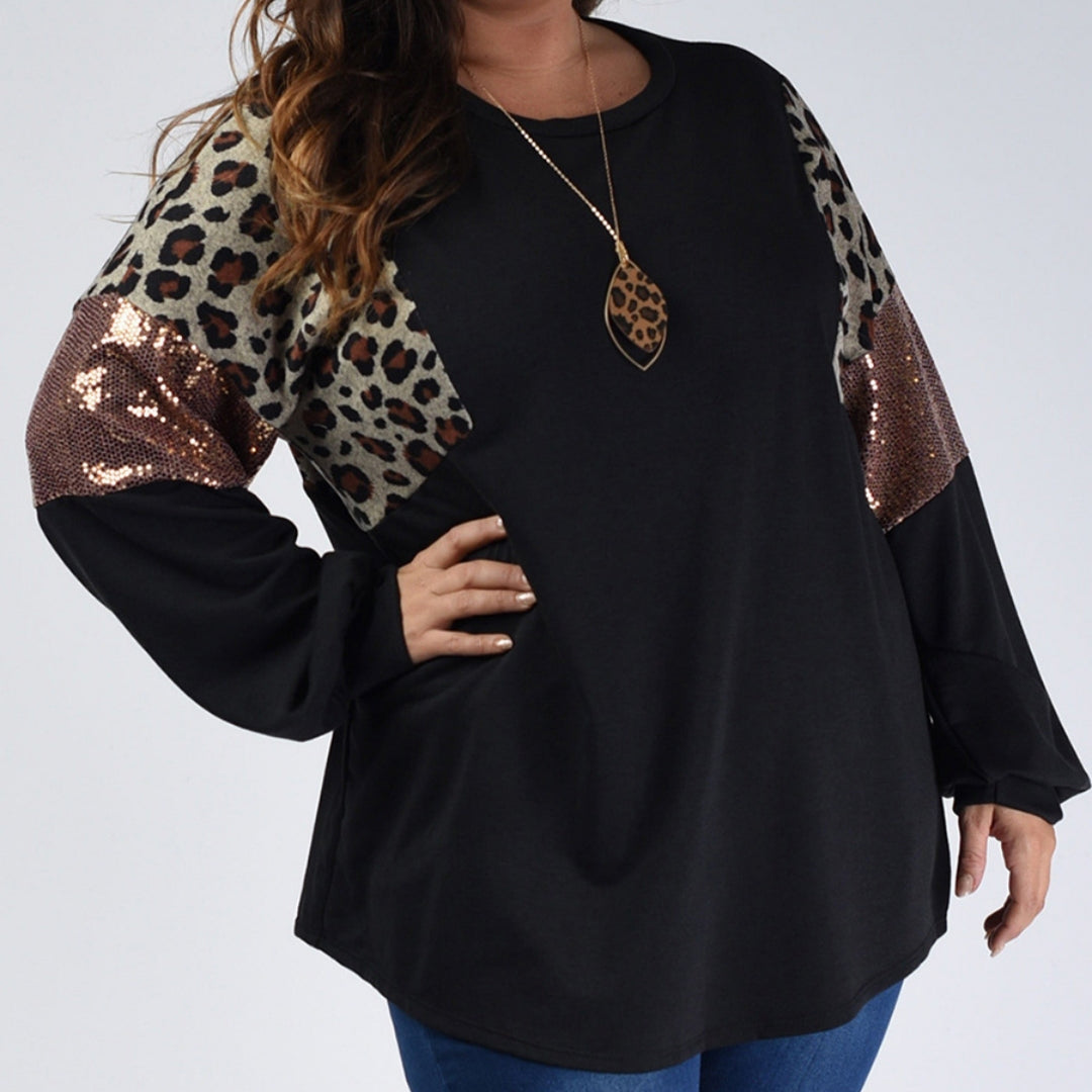 Plus Size Løs Slank Pasform Leopard Blomstret Print Langærmet Pullover