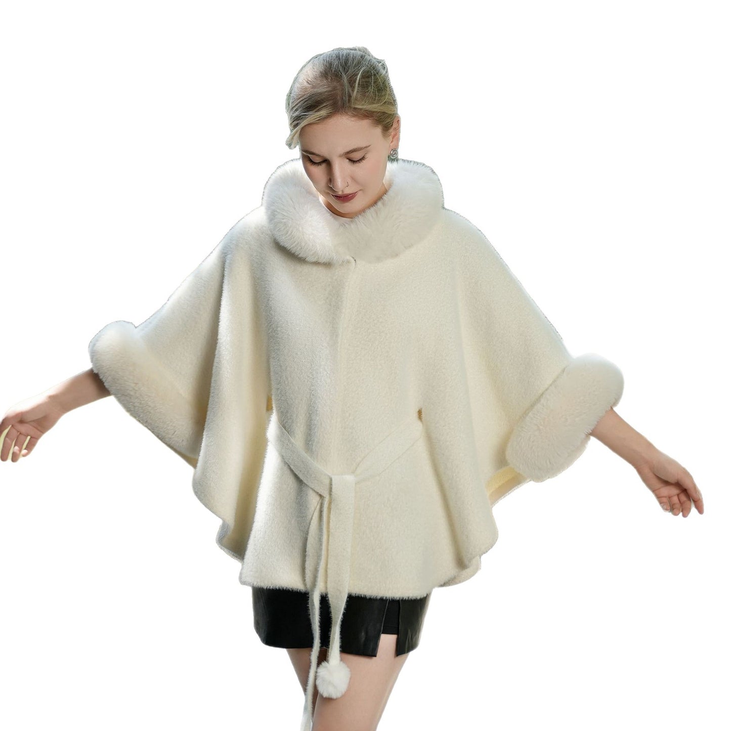 New Autumn And Winter Imitation Fur Cape Cloak Fur Collar Belt Outer Shawl
