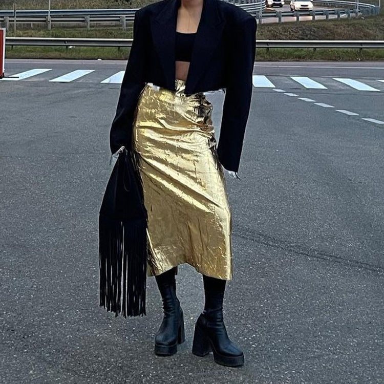 Skirt Pleated High Waist Back Slit Trendy Wild