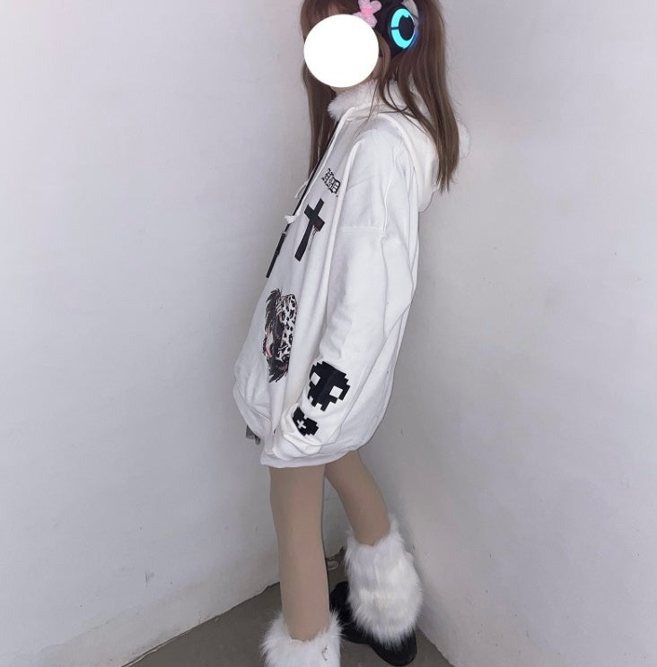 Loose Hooded Sweater Print Is Popular And Cute