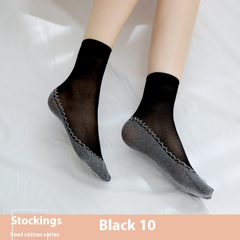 Cotton Base Mid-calf Anti-snagging Silk Springsummer Thin Anti-slip Breathable And Wearable Invisible Flesh Color Short Stockings