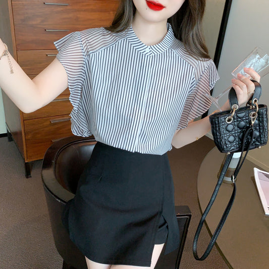 Striped Loose Chiffon Dress Temperament Slimming