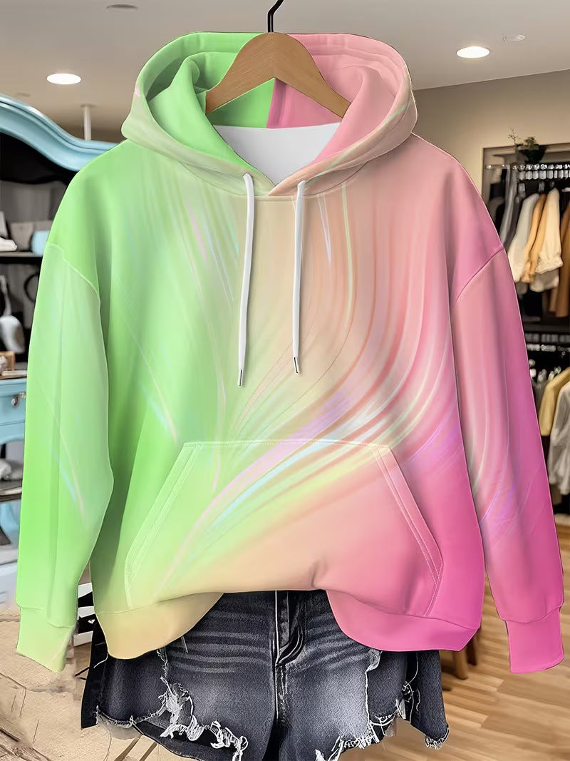 Tie-dye Gradient Print Hættetrøje til kvinder