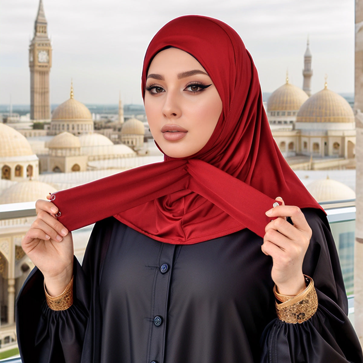 New Womens Headscarf With A Chin-button Closure