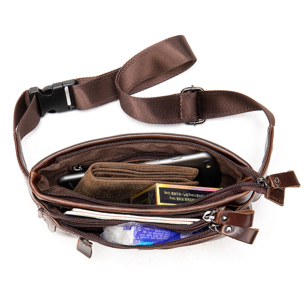 First Layer Cowhide Casual Sports Cross Body Chest Bag For Men