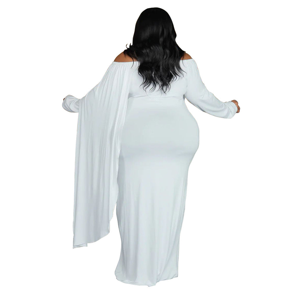 Womens Off-the-Shoulder Long-Sleeve Pleated Bodycon Plus-Size Dress