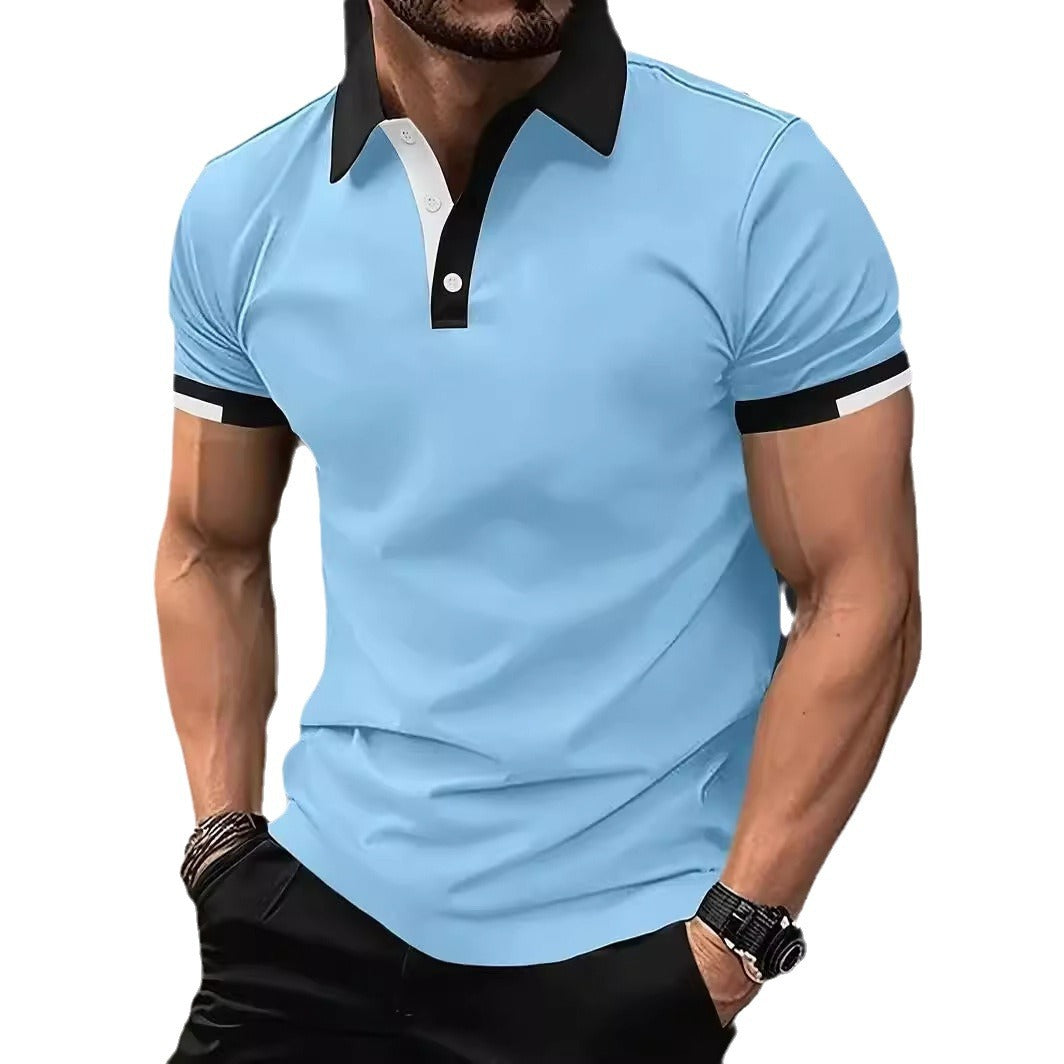 Solid Color Lapel Short Sleeve Polo Shirt Casual Loose Men 4D