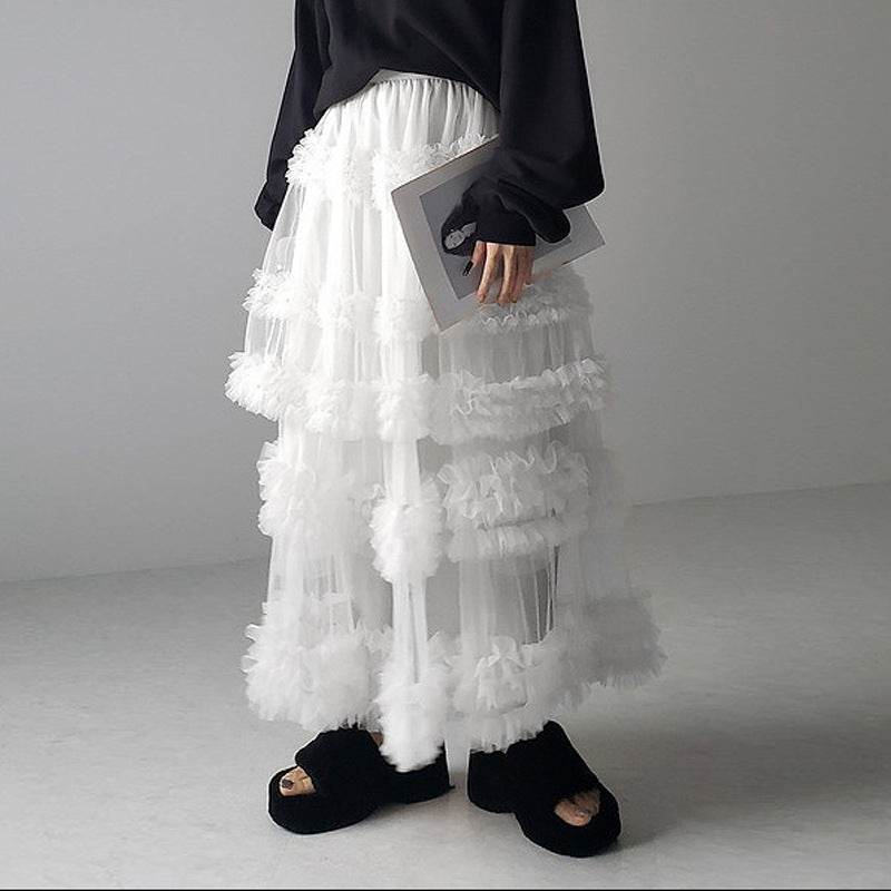 Three-layer Spliced Mesh Japanese-style Women's Skirt