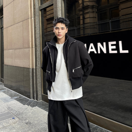 Fashion Black Double Layer Short Casual Jacket