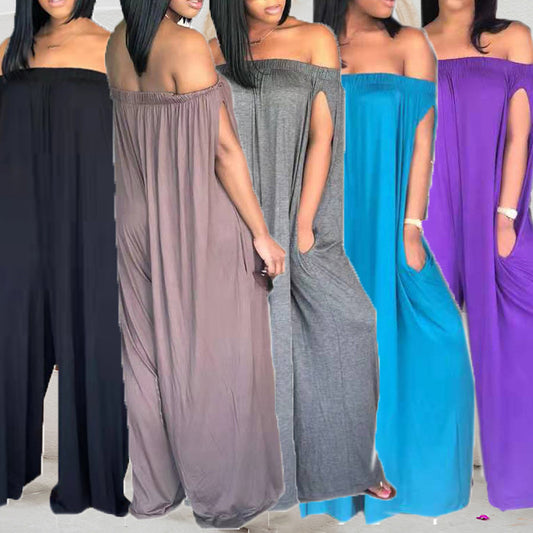 One-shoulder Tube Top Casual Loose Plus Size Sleeveless Jumpsuit