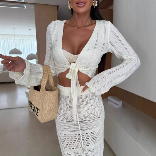 Hollow-out Fashion Bikini Swimsuit Cover-up Sun Protection Set