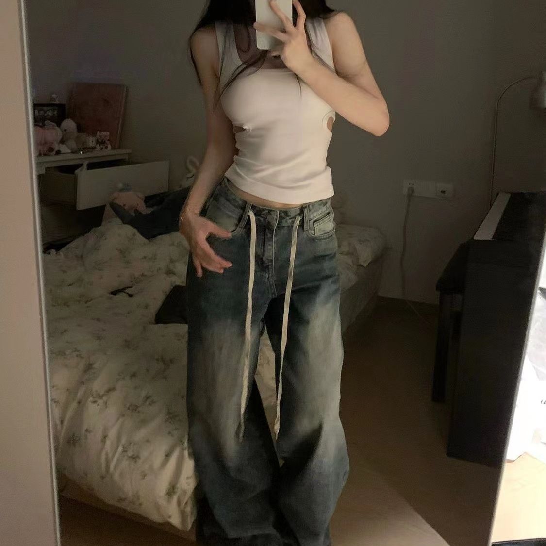 Fat Girl Retro Washed Jeans Women's Plus Size High Waist