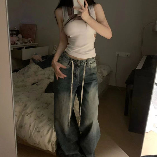 Tynde Pige Retro Vaskede Jeans Dame Plus Size Høj Talje