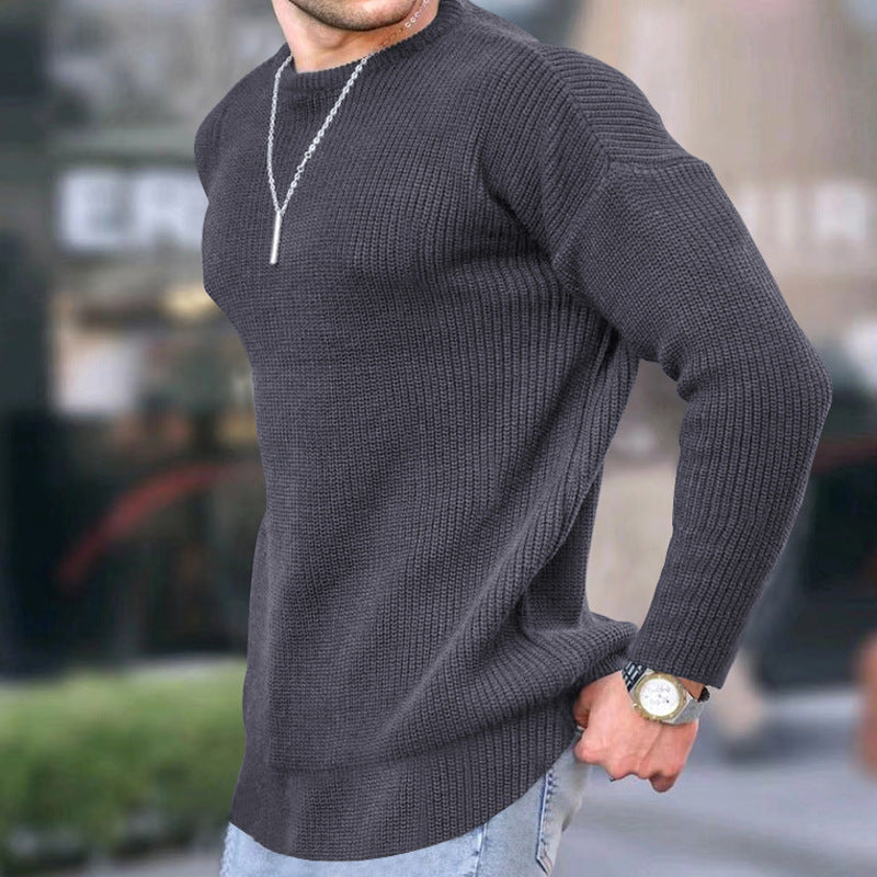 European And American Men's New Fashion Plain Knitted Casual Top