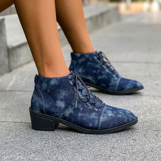 Ydersål spids tå firkantet hæl denim design Martin støvler