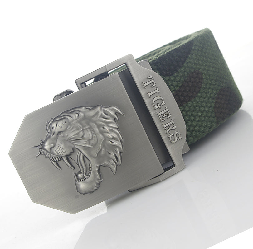 Men's Casual Tiger Head Automatic Buckle Canvas Belt