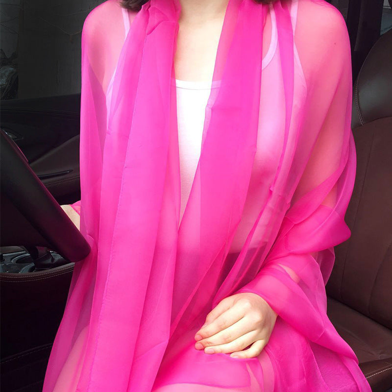 Thin Versatile Solid Color Beach Towel Chiffon Sunscreen Shawl Scarf