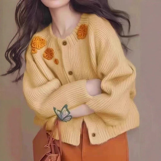 Women's Simple Embroidered Flower Age-reducing Sweater