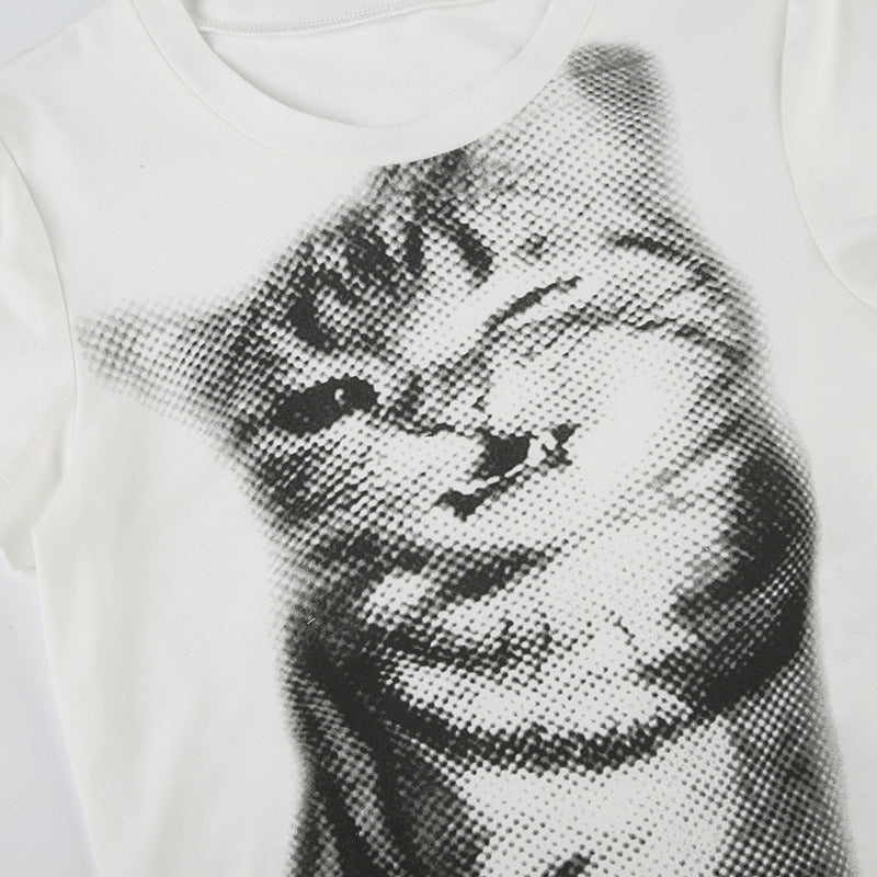 Women's Street Style Cat Printing Short-sleeved T-shirt