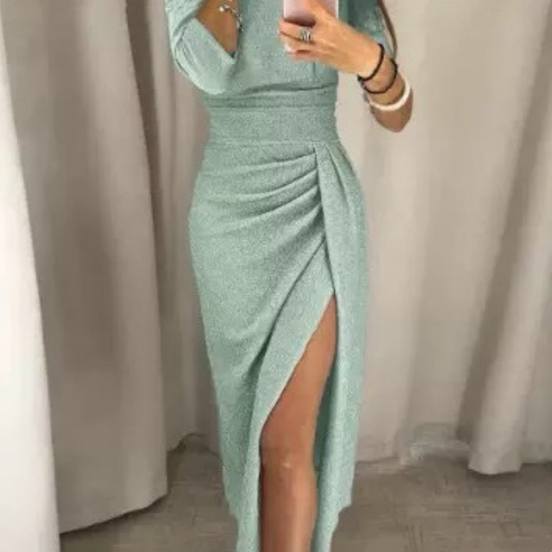 Shimmering Sheath Dress With A Keyhole Neckline And Side Slit For Women