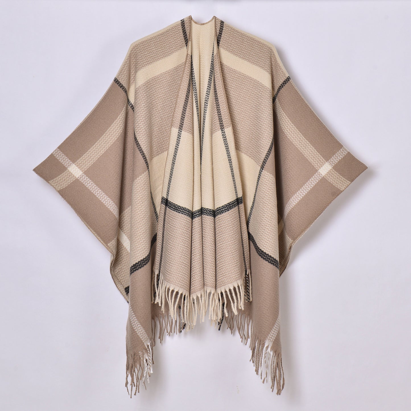 Tassel Split Shawl Simple Plaid Jacquard Scarf