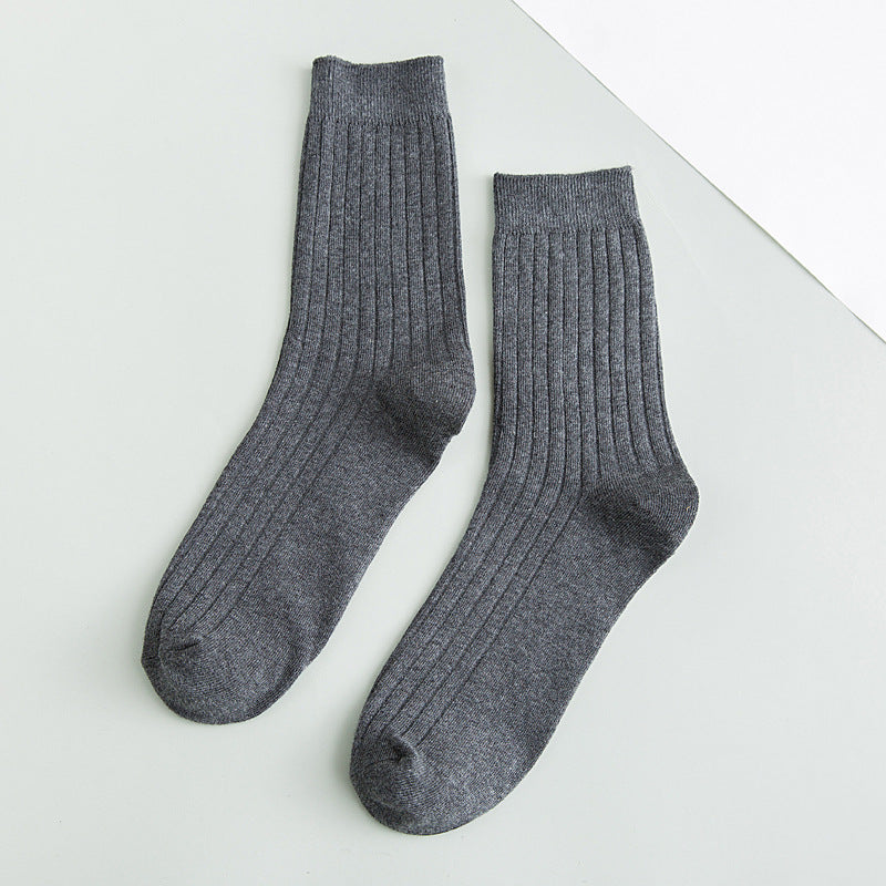 Men's Cotton Socks Solid Color Vertical Stripes Middle Tube
