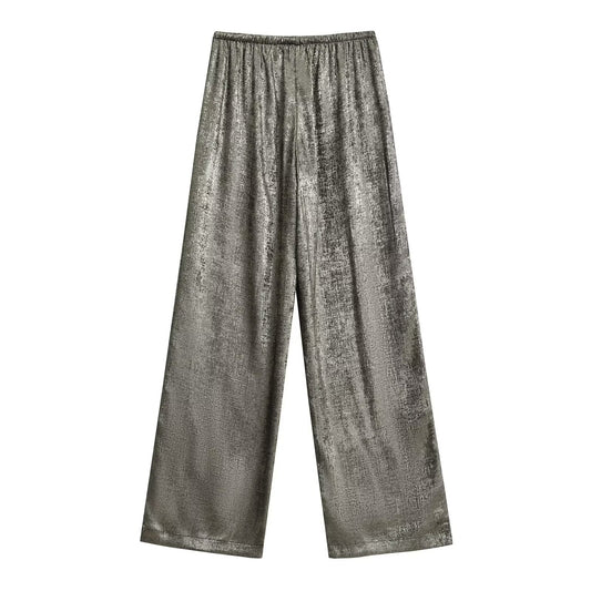 Elastic Waist Loose Glossy Casual Trousers