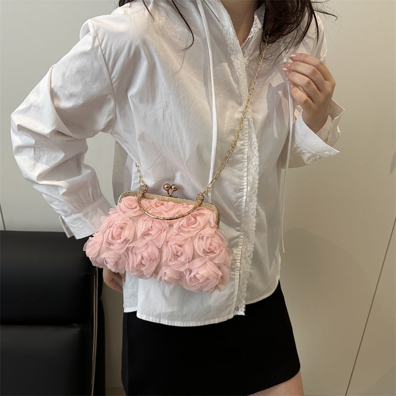 Chic Versatile Rose-patterned Womens Bag With A Chain Detail
