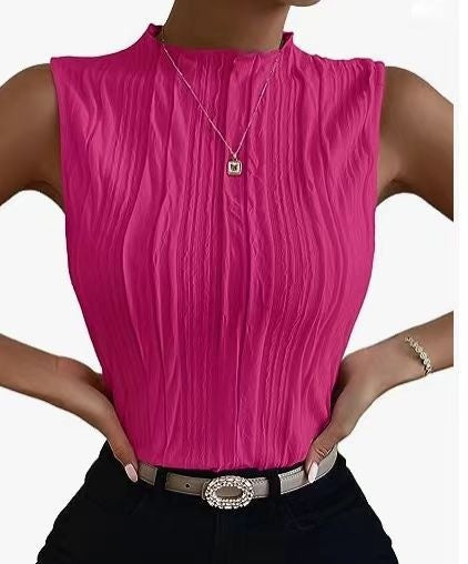 Women's Half Turtleneck Wide Pattern Vest Summer Retro Chic Sleeveless Top