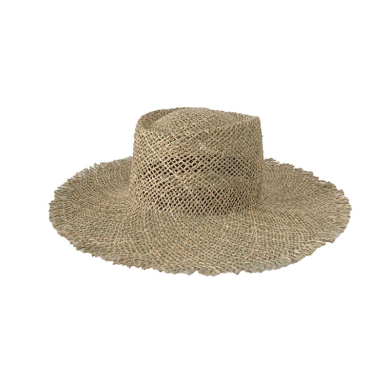 European And American British Hollow Flat Brim Salty Straw Hat