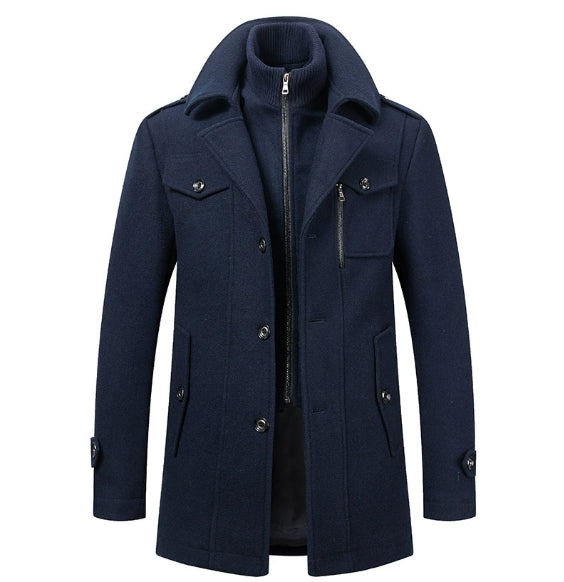 Fashion Double Collar Standard Wool Coat Men's Jacket
