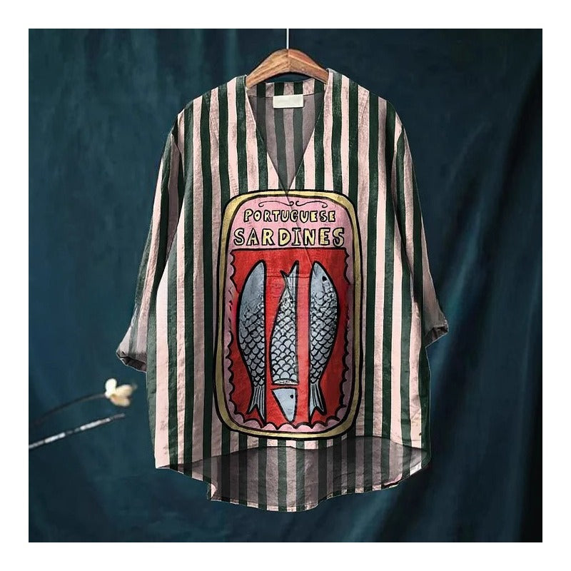 Fashion Digitaltryk Stor Bred V-hals Top