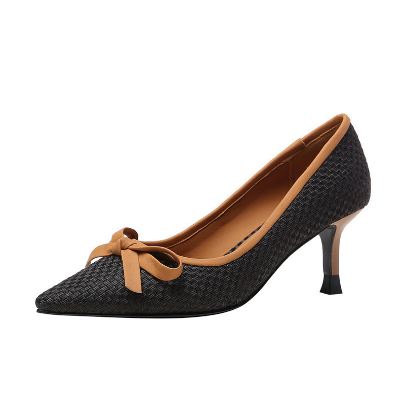 High Heels Leather Shoes Women's New Single Shoes Pointed Toe