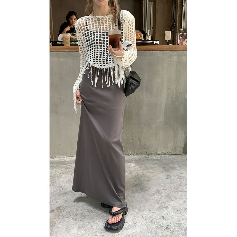 White Cropped Blouse With Fringed Top