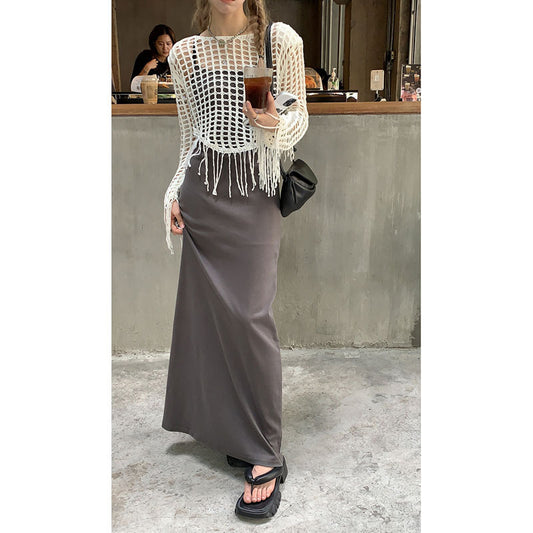 White Cropped Blouse With Fringed Top