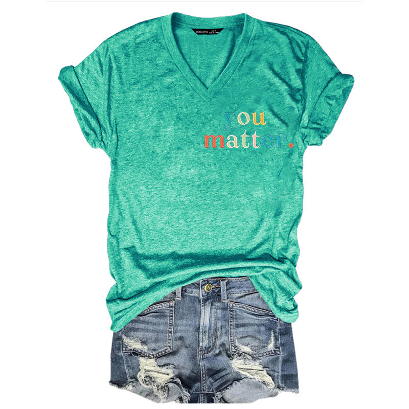 Duplex Printing V-neck Short Sleeve Pullover T-shirt Summer