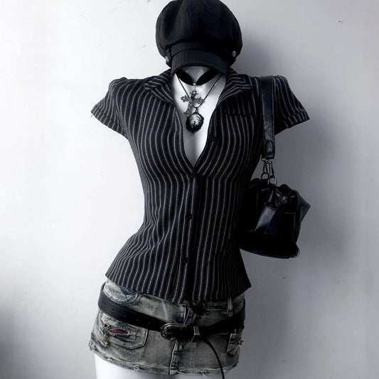 Slimming POLO-collar Button-up Cardigan With Short Sleeves